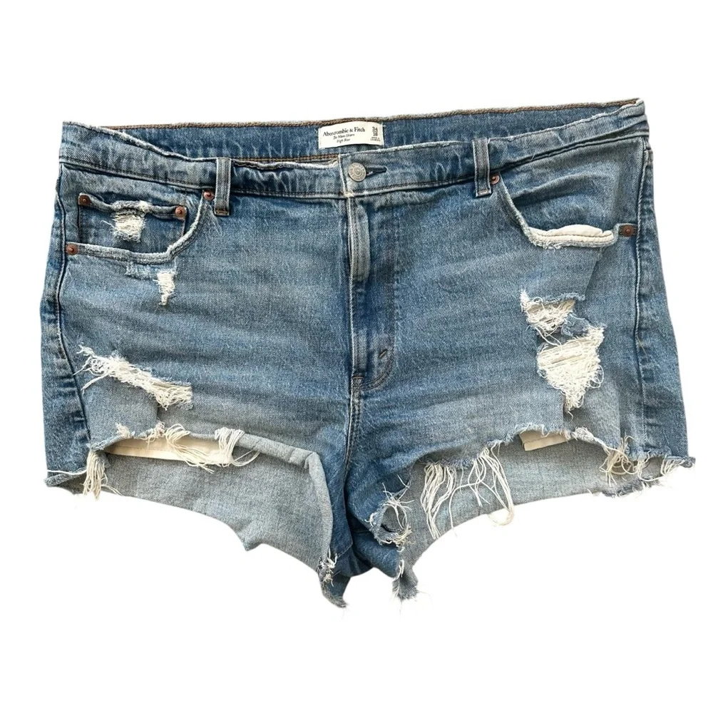 Abercrombie & Fitch The Mom Short High Rise Denim Distressed Shorts Size 34/18